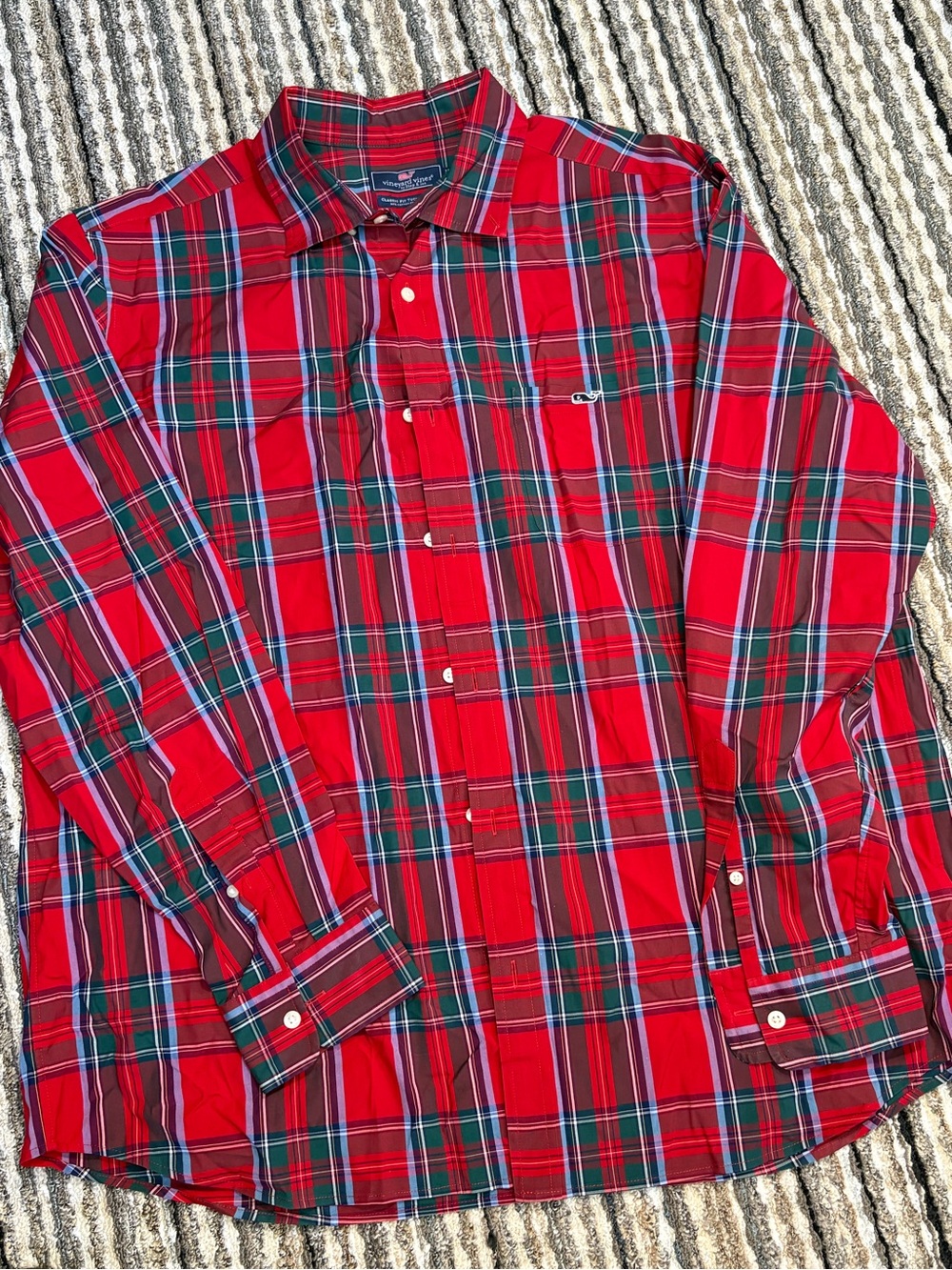Vineyard Vines Red and Green Plaid Button-Down Shirt